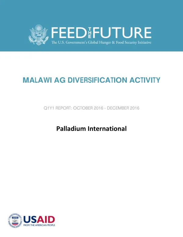 Malawi AG Diversification Activity Q1Y1 Report: October 2016 - December 2016