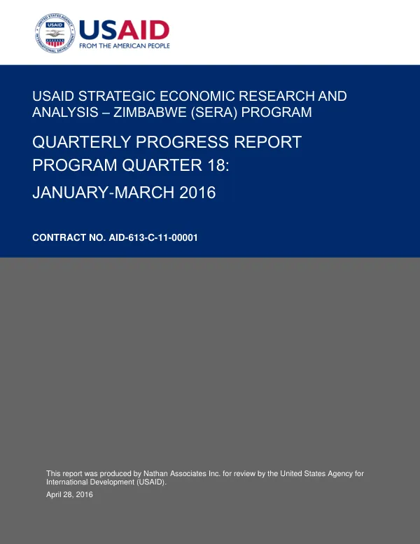 USAID Strategic Economic Research & Analysis – Zimbabwe (SERA) Program Quarterly Progress Report