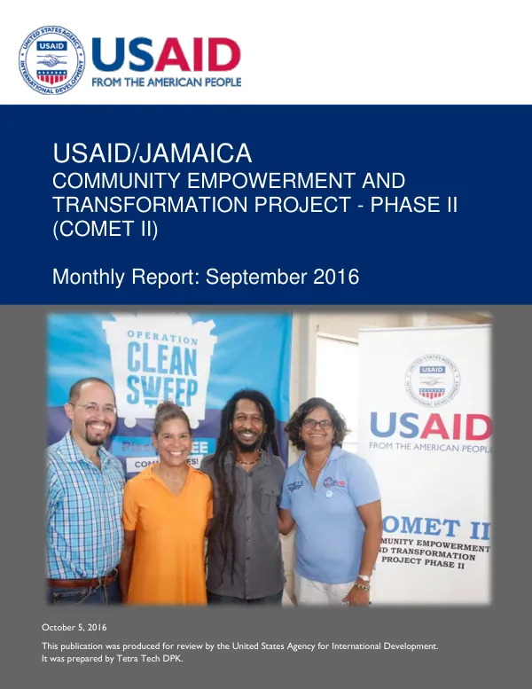 Monthly Report: September 2016 - USAID/JAMAICA COMMUNITY EMPOWERMENT AND TRANSFORMATION PROJECT - PHASE II (COMET II)