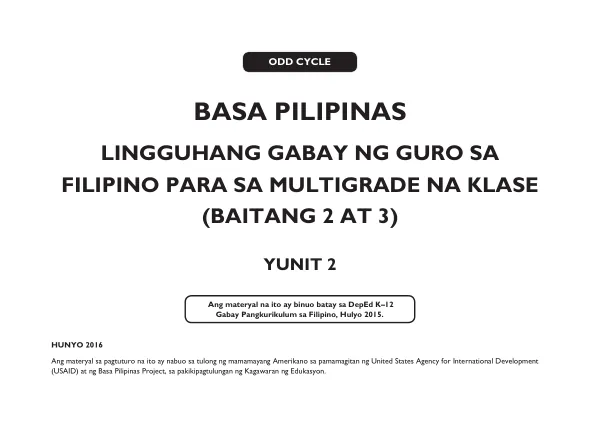 Lingguhang Gabay ng Guro sa Filipino para sa Multigrade na Klase (Baitang 2 at 3)