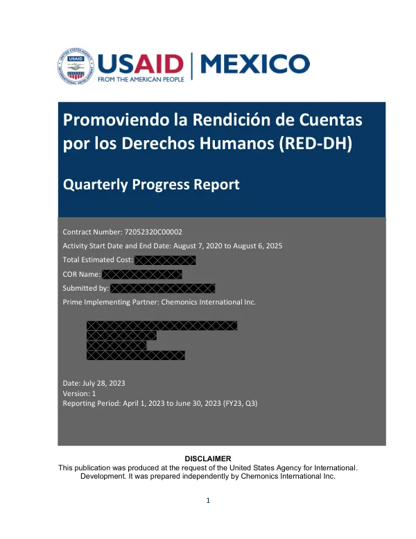 Quarterly Progress Report: RED-DH Promoviendo la Rendición de Cuentas por los Derechos Humanos