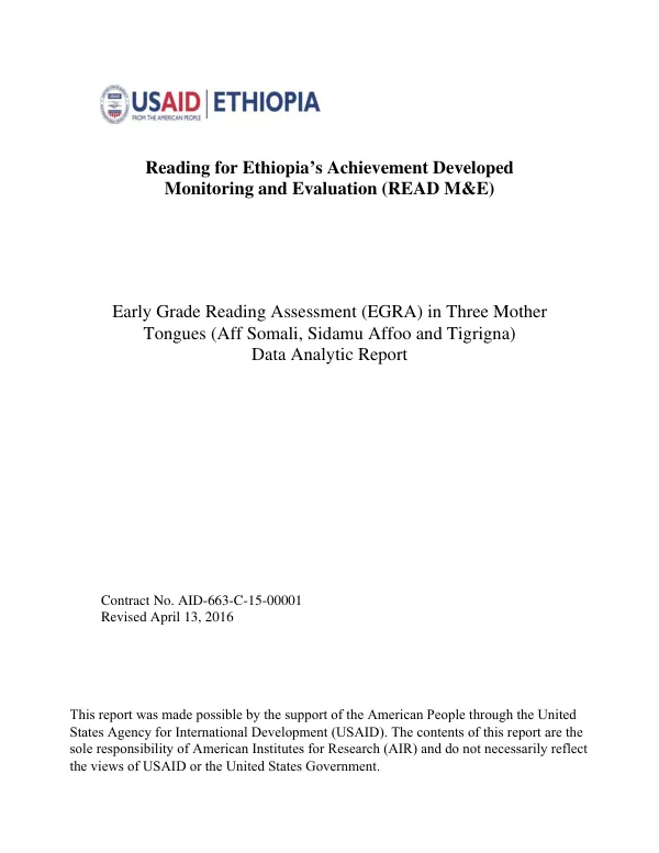Reading for Ethiopia’s Achievement Developed Monitoring and Evaluation (READ M&E)