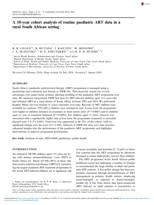 A 10-year cohort analysis of routine paediatric ART data in a rural South African setting
