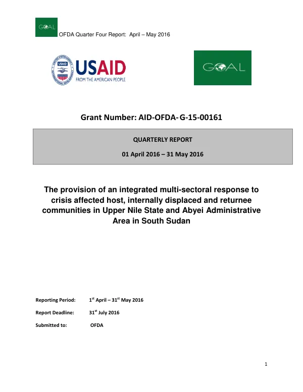 OFDA Quarter Four Report: April – May 2016