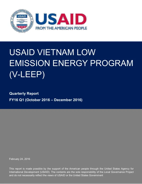 USAID Vietnam Low Emission Energy Program (V-LEEP) Quarterly Report FY16 Q1