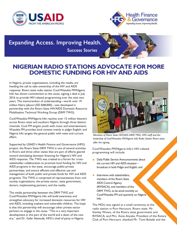 Nigerian Radio Stations Advocate for More Domestic Funding for HIV and AIDS