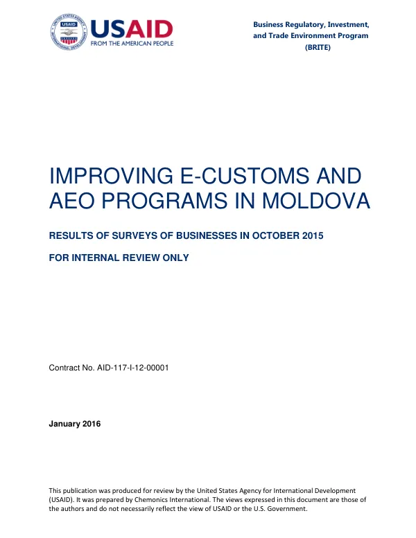 Improving E-Customs and AEO Program in Moldova