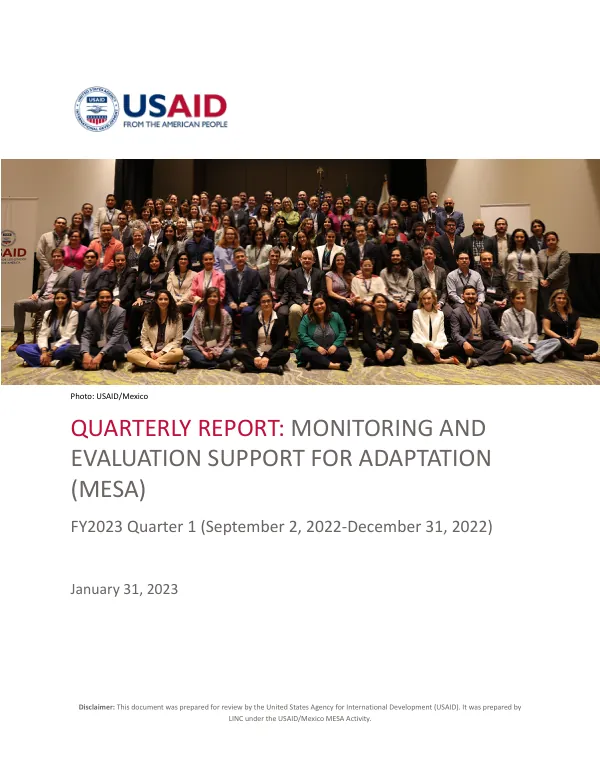 Quarterly Report: Monitoring and Evaluation Support for Adaptation (MESA) FY2023 Quarter 1