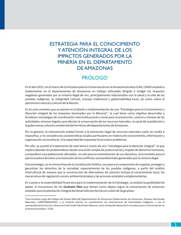 Estrategia para el Conocimiento y Atención Integral de los Impactos Generados por la Minería en el Departamento de Amazonas