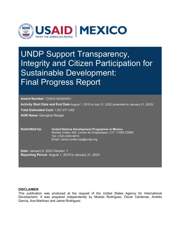 UNDP Support Transparency, Integrity and Citizen Participation for Sustainable Development: Final Progress Report