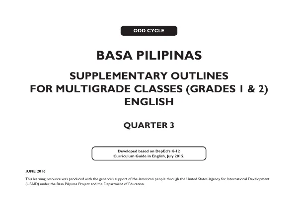Supplementary Outlines for Multigrade English (Grades 1 & 2) Quarter 3