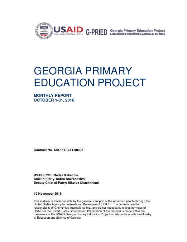 Georgia Primary Education Project Monthly Report October 2016