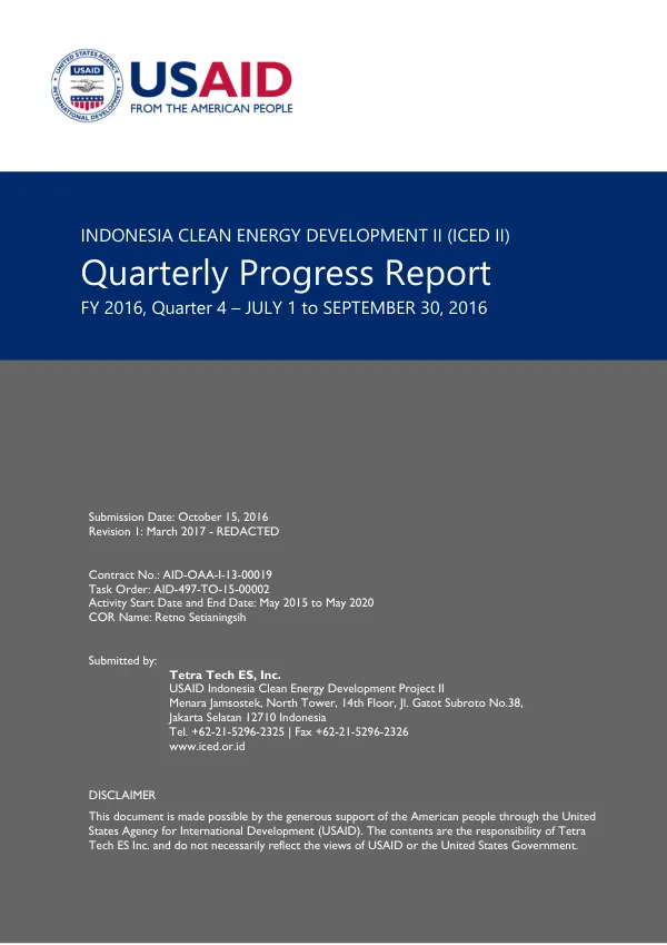 Quarterly Progress Report 4: July–September 2016