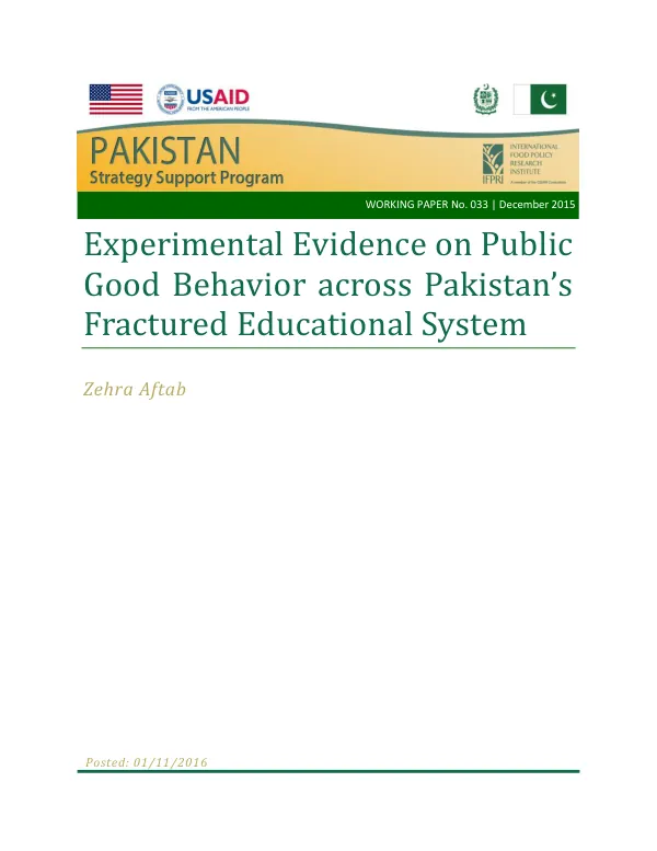 Experimental Evidence on Public Good Behavior across Pakistan’s Fractured Educational System
