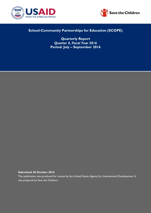School-Community Partnerships for Education (SCOPE) Quarterly Report for the Period July-September 2016