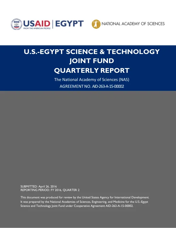 U.S.-Egypt Science & Technology Joint Fund Quarterly Report