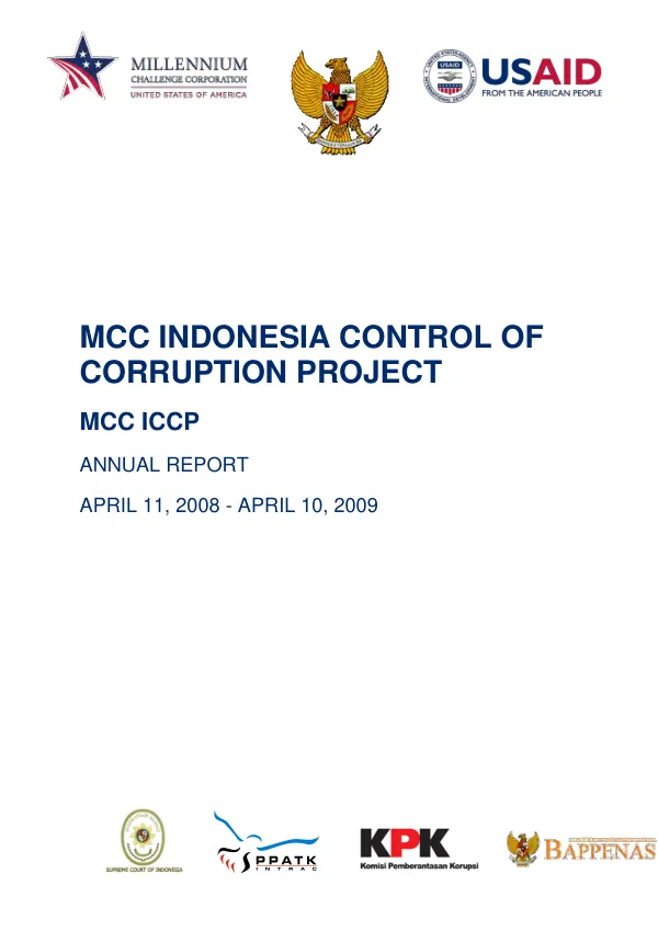 MCC Indonesia control of corruption project : MCC ICCP annual report, April 11, 2008-April 10, 2009