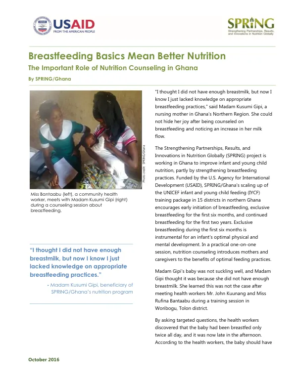 Breastfeeding Basics Mean Better Nutrition: The Important Role of Nutrition Counseling in Ghana