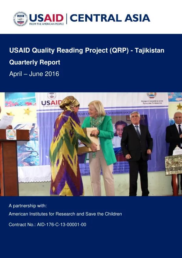 USAID Quality Reading Project – Tajikistan - Quarterly Report (April– June 2016)