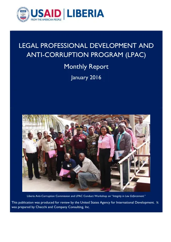 Legal Professional Development and Anti-Corruption Program (LPAC) Monthly Report January 2016