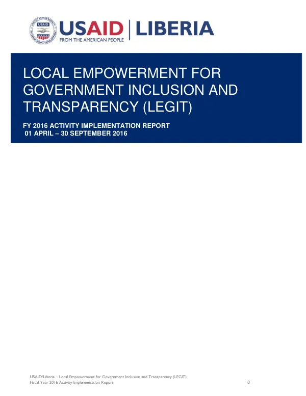 Fiscal Year 2016 Activity Implementation Report: Local Empowerment for Government Inclusion and Transparency (LEGIT)