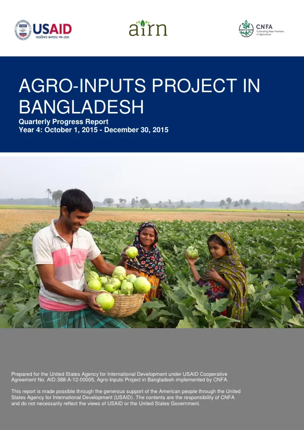 Quarterly Progress Report Y4Q1: Agro-Inputs Project in Bangladesh