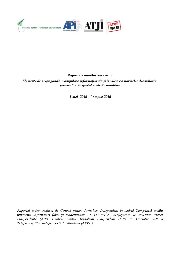 Raport de monitorizare nr. 3: Elemente de propagandă, manipulare informațională și încălcare a normelor deontologiei jurnalistice în spațiul mediatic autohton