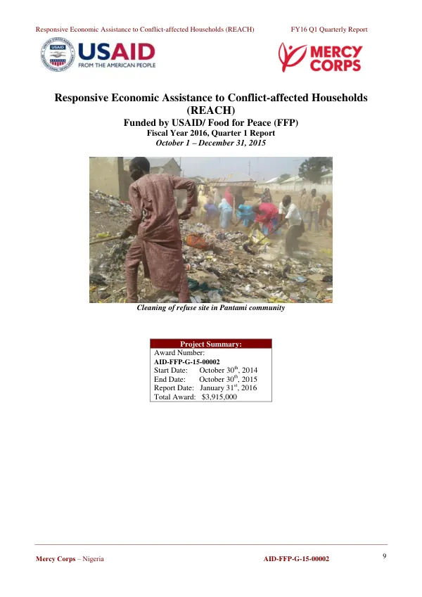 Responsive Economic Assistance to Conflict-affected Households (REACH) FY16 Q1 Quarterly Report