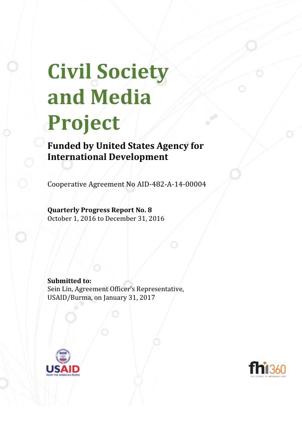Quarterly Progress Report No. 8: Civil Society and Media Project in Burma