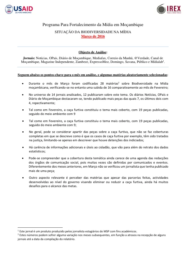 SITUAÇÃO DA BIODIVERSIDADE NA MÍDIA