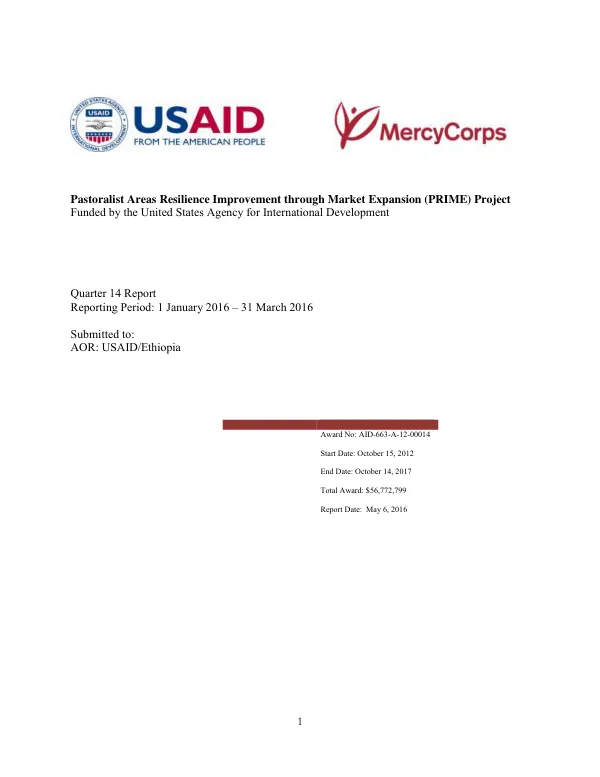Pastoralist Areas Resilience Improvement through Market Expansion (PRIME) Project Quarter 14 Report