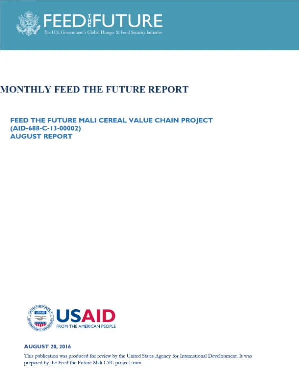 Feed the Future Mali Cereal Value Chain Monthly Report