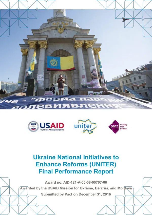 Ukraine National Initiatives to Enhance Reforms (UNITER) Final Performance Report