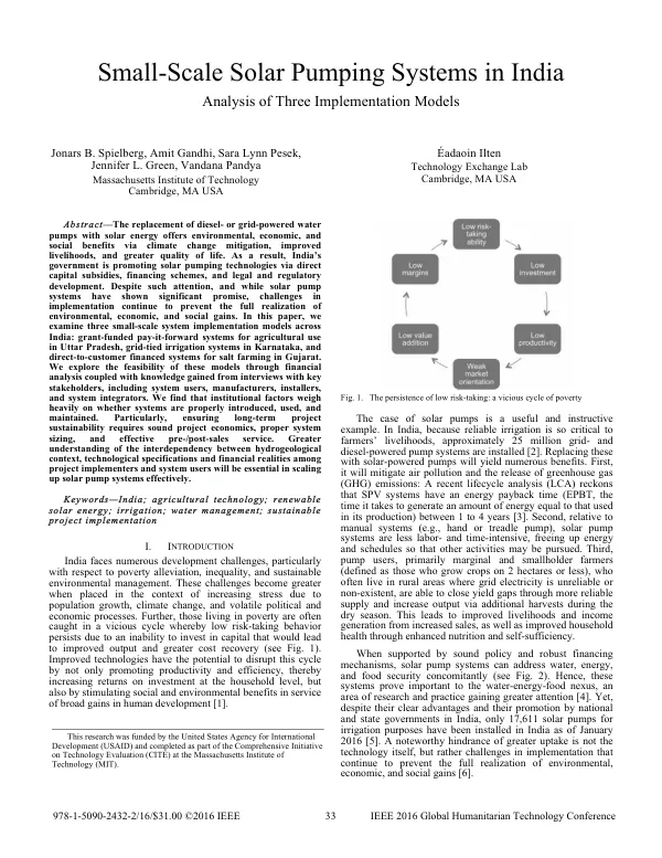 Small-scale solar pumping systems in India: Analysis of three implementation models