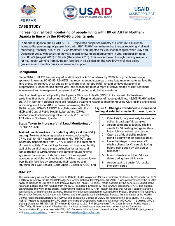 Increasing viral load monitoring of people living with HIV on ART in Northern Uganda in line with 90-90-90 global targets