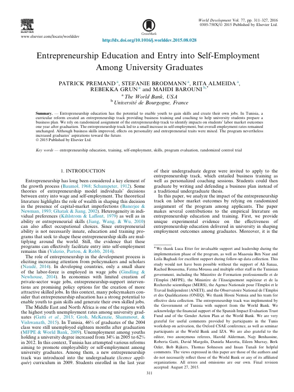 Entrepreneurship Education and Entry into Self-Employment Among University Graduates