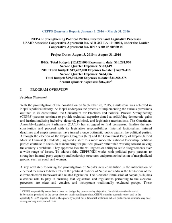CEPPS Quarterly Report: January 1, 2016 – March 31, 2016