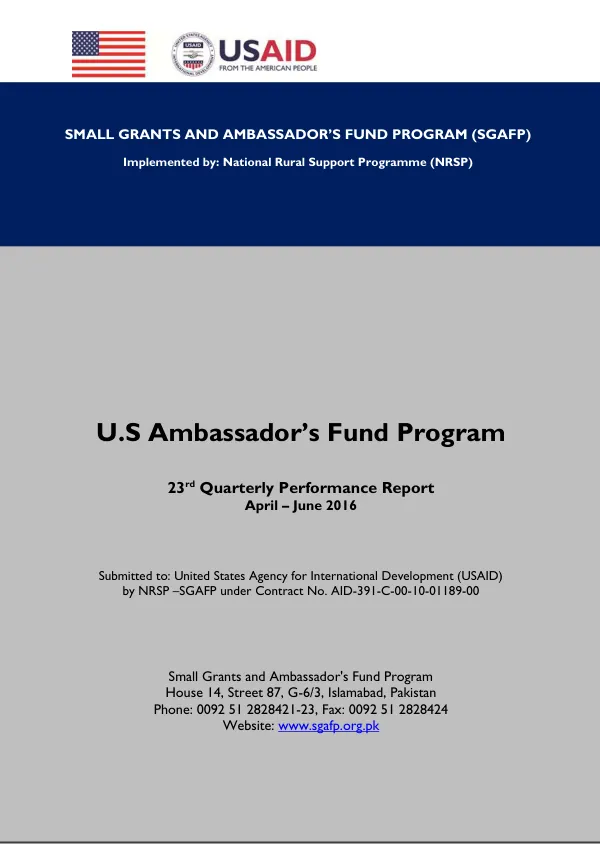 Small Grants & Ambassador’s Fund Program 23rd Quarterly Performance Report April – June 2016