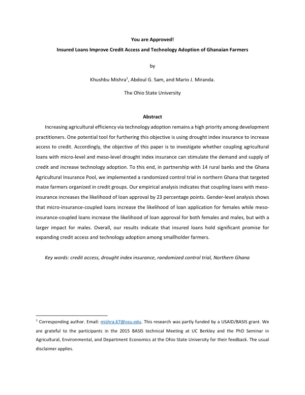 Insured Loans Improve Credit Access and Technology Adoption of Ghanaian Farmers