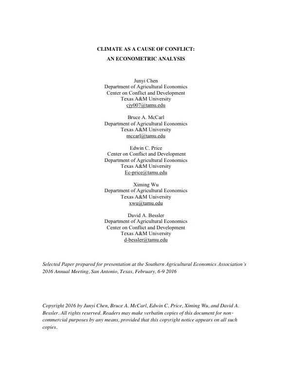 Climate as a Cause of Conflict: An Econometric Analysis