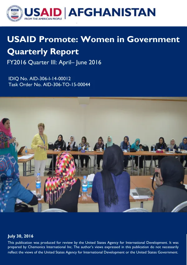 USAID Promote: Women in Government FY 2016, Quarter III Report