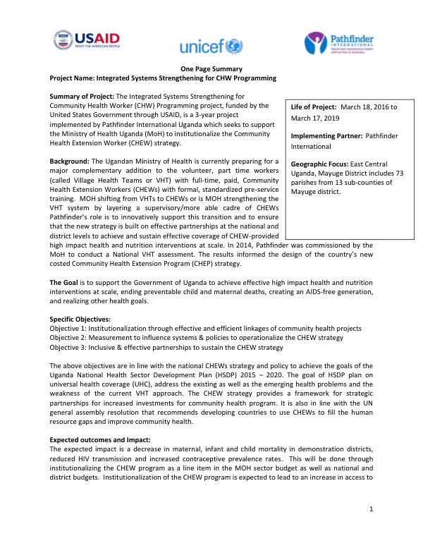 Integrated Systems Strengthening for CHW Programming