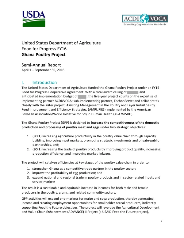 Semi-Annual Report: Ghana Poultry Project