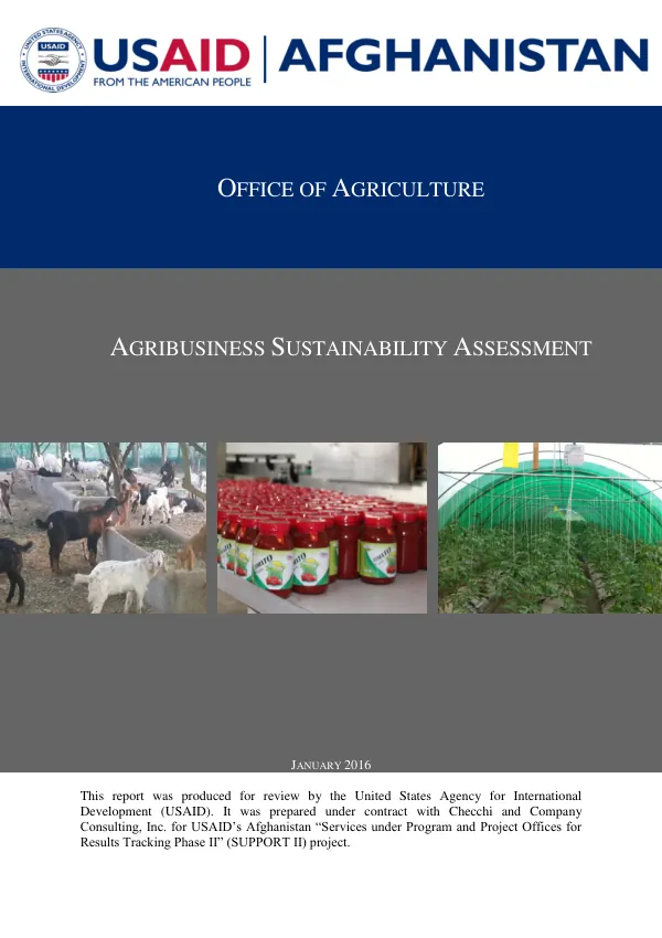 Agribusiness Sustainability Assessment in Afghanistan