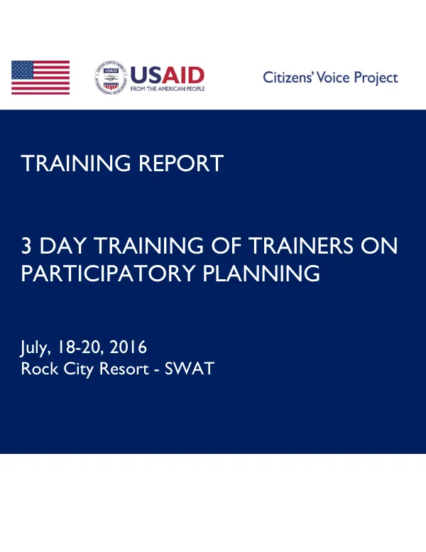 Training Report: 3 Day Training of Trainers on Participatory Planning