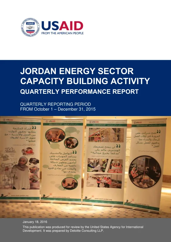 USAID/Jordan Energy Sector Capacity Building Activity Quarterly Report, October 1 – December 31, 2015