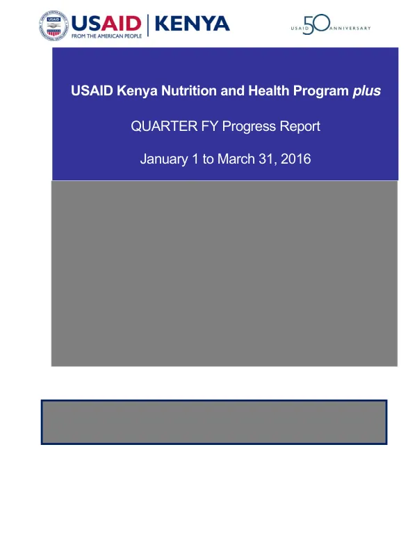Kenya Nutrition and Health Program plus (NHPplus) Quarterly Progress Report FY 2015/2016