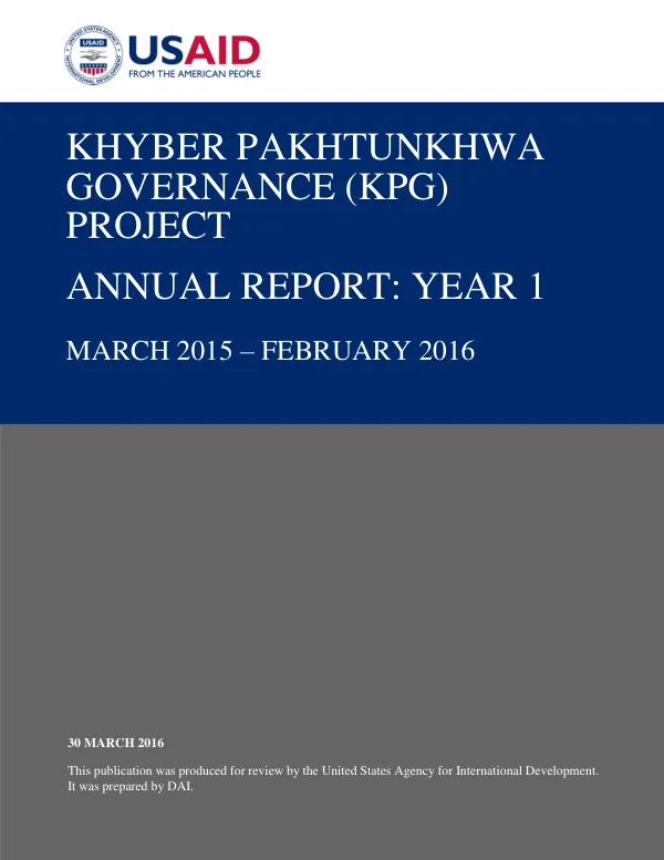 Khyber Pakhtunkhwa Governance (KPG) Project Annual Report: Year 1