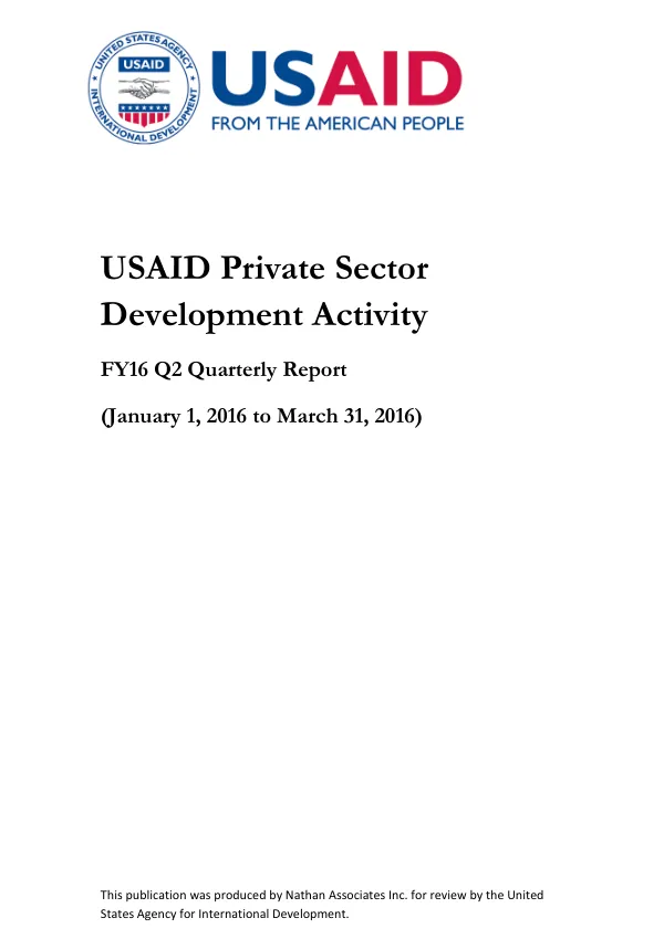 USAID Private Sector Development Activity FY16 Q2 Quarterly Report