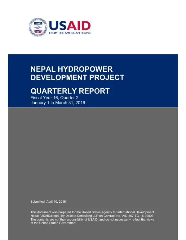 Nepal Hydropower Development Project Quarterly Report FY16Q02
